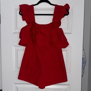 Red Ruffled Women's Romper